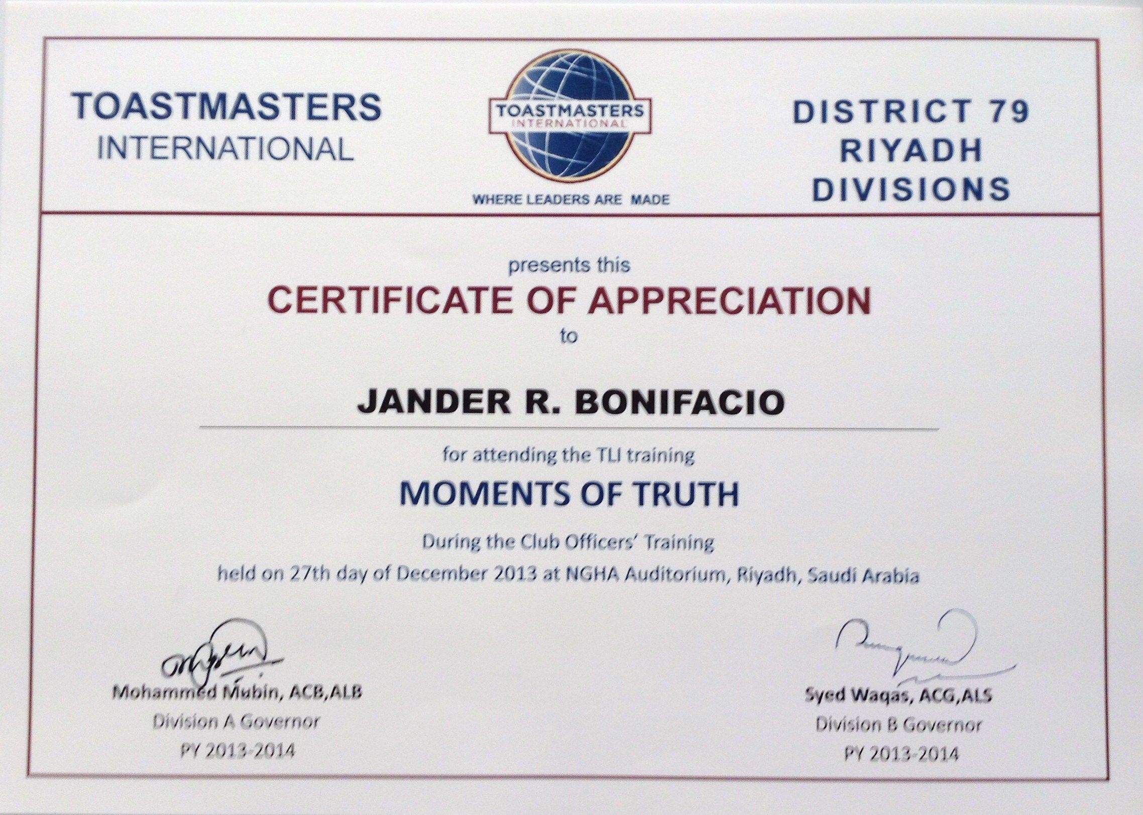 Certificate Of Appreciation Toastmasters All About Image HD